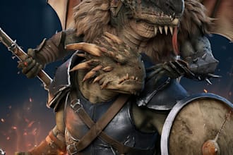 create powerful dragonborn  scaled warrior character portraits