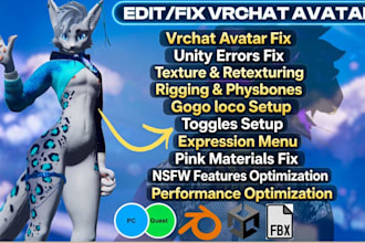 upload edit retexture 3d vrchat avatar vrc character fix unity errors, toggles