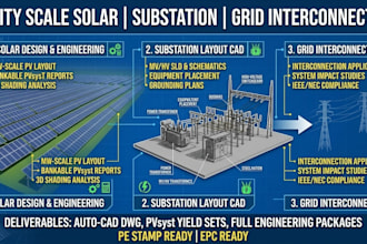 create utility scale solar design, substation layout, grid interconnection