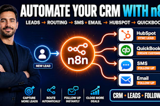 n8n crm data sync lead routing sms email follow up quickbooks hubspot automation