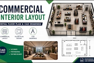design commercial interior layout, retail plan cad drawings