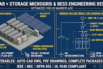 design solar plus storage microgrid, standalone bess plan set, mv sld