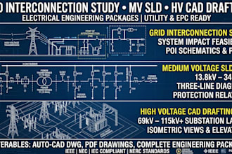 provide grid interconnection study medium voltage sld, high voltage cad drafting