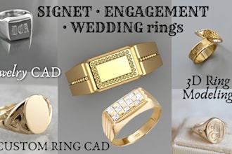 design custom ring cad signet engagement wedding ring 3d model stl for casting