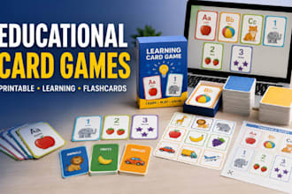 design educational card games, printable learning cards and flashcards
