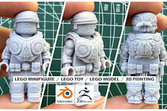 sculpt detailed lego minifigure, 3d lego model toy design stl 3d printing zbrush