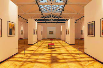 design a modern art gallery with 3d interior and exterior