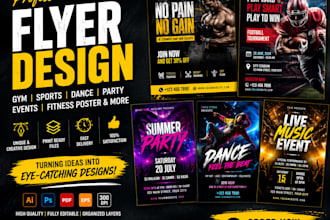 gym flyer, sports, dance, party and events flyer, fitness poster design