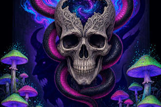 custom illustration dark art and psychedelic