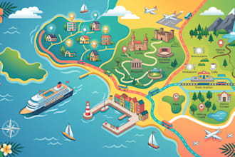 design custom cruise destination map, sighseeing map, airbnb map, resource map