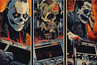 do 70s 90s horror vintage poster comic illustration