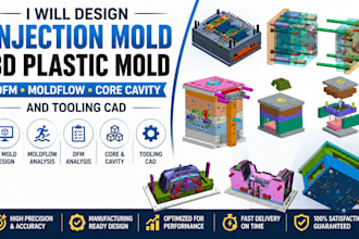 design injection mold 3d plastic mold dfm moldflow core cavity and tooling cad