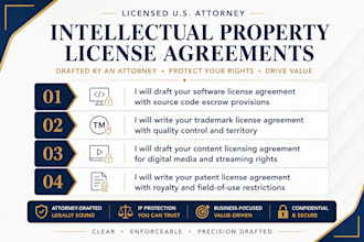 draft your patent license agreement with royalty and field of use as US attorney