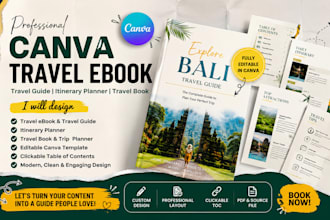 design a canva travel ebook, travel guide, itinerary planner or travel book