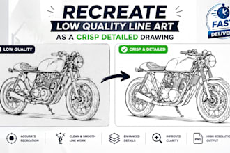recreate low quality line art as a crisp detailed drawing