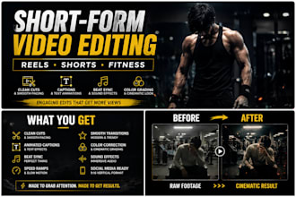 edit engaging reels, shorts, fitness and cinematic videos