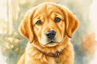 create art watercolor pet animal portrait