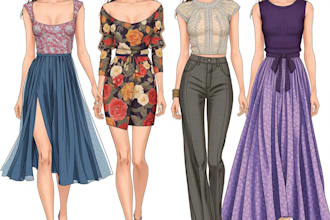 draw a fashion illustration, sketch, portrait