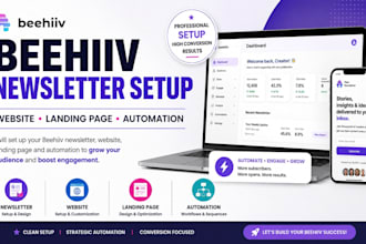 set up beehiiv newsletter, website, landing page and automation