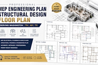 design mep engineering plan, structural design floor plan in washington tn ar tx