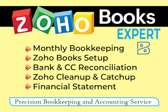 do monthly bookkeeping, setup, reconciliation, cleanup, catch up in zoho books
