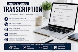 type and transcribe english audio videos a documents