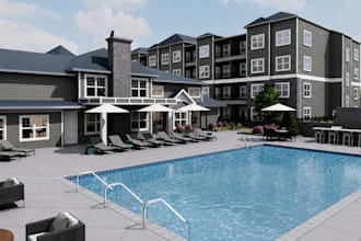 redesign 3d commercial building, cgi apartment render, multifamily architecture