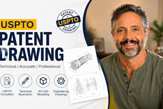 uspto patent drawing, invention technical illustration autocad solidworks cad