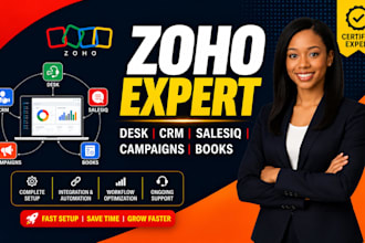 setup zoho desk, zoho crm, zoho salesiq, zoho campaigns and zoho books