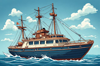 draw your boat or ship into a cartoon illustration