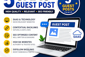create 5 guest post backlinks for saas buisness website