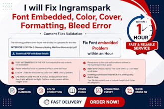 fix font embedded, color, cover, formatting error for ingramspark, kdp