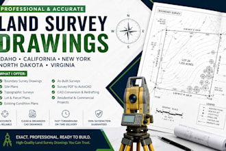 do land survey drawing in idaho ca, ny, nd, and VA