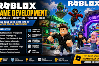 create roblox full game, scripting, tycoon, build obby, full game development