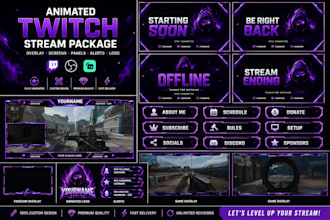 design a professional animated twitch stream overlay and logo