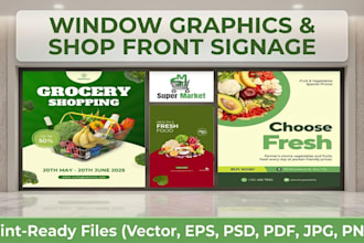 design creative shopfront or storefront window graphics and signboard design