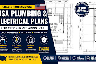 create USA plumbing and electrical plans for city permit approval