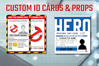 design interactive cosplay id cards, prop documents and dossiers