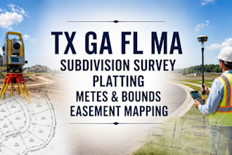 tx ga fl ma subdivision survey platting metes bounds easement mapping