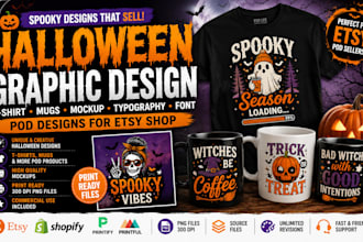 do halloween graphic design tshirt mugs mockup  typography font pod etsy shop