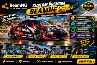 custom premium beamng skin, livery, vehicle physics and suspension tuning