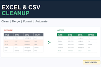 clean excel or CSV data and remove duplicates
