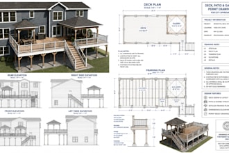 design deck drawing blueprint, patio permit, gazebo structure for city approval