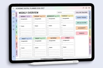 design academic digital planner 2026 2027, student ipad planner, college tracker