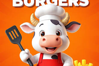 design restaurant poster flyer with pizza burger mascot logo