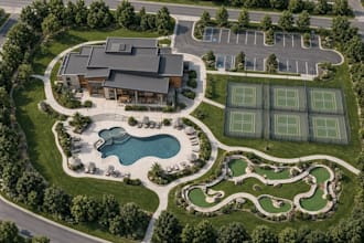 revise amenity area for clubhouse rv park pickleball court mini golf pool design