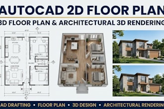 autocad 2d floor plan, 3d floor plan design and architectural 3d rendering