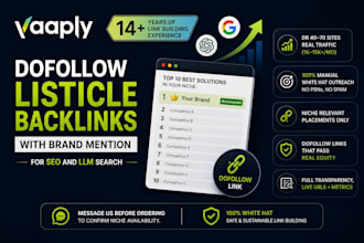 get you dofollow listicle backlinks with brand mention for SEO and llm search