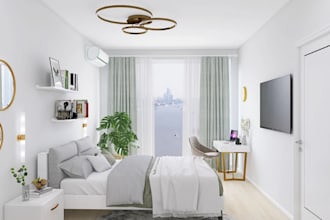 interior design of your luxury living room, bedroom render, open plan kitchen