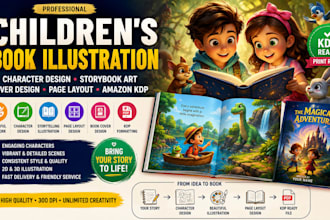 create children book illustration, character design and amazon KDP design